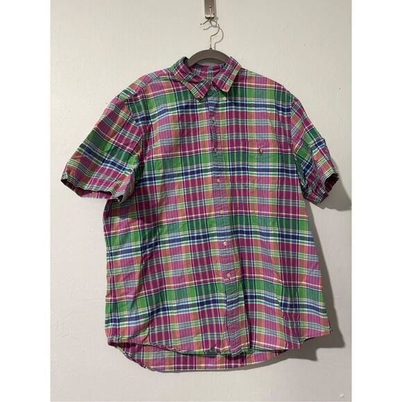 Ralph Lauren XL plaid short sleeve button front shirt - Picture 1 of 5